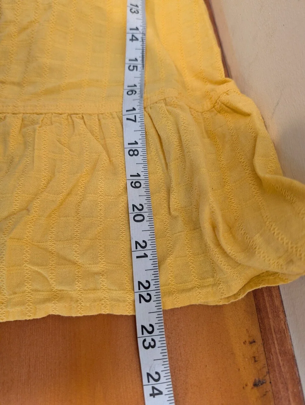LOFT Outlet Yellow Textured Peplum Top Womens M Puff Sleeve Split V-Neck Boho
